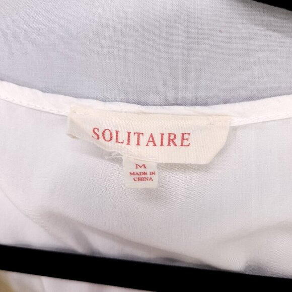 Solitaire Embroidered Blouse Womens Medium Boho Short Cap Sleeve Tassel - Picture 6 of 8